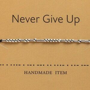 "NEVER GIVE UP" Silver Morse Code Bracelets - Adjustable String, Inspirational